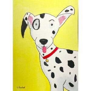 Hand painted watercolor original painting dalmation dog